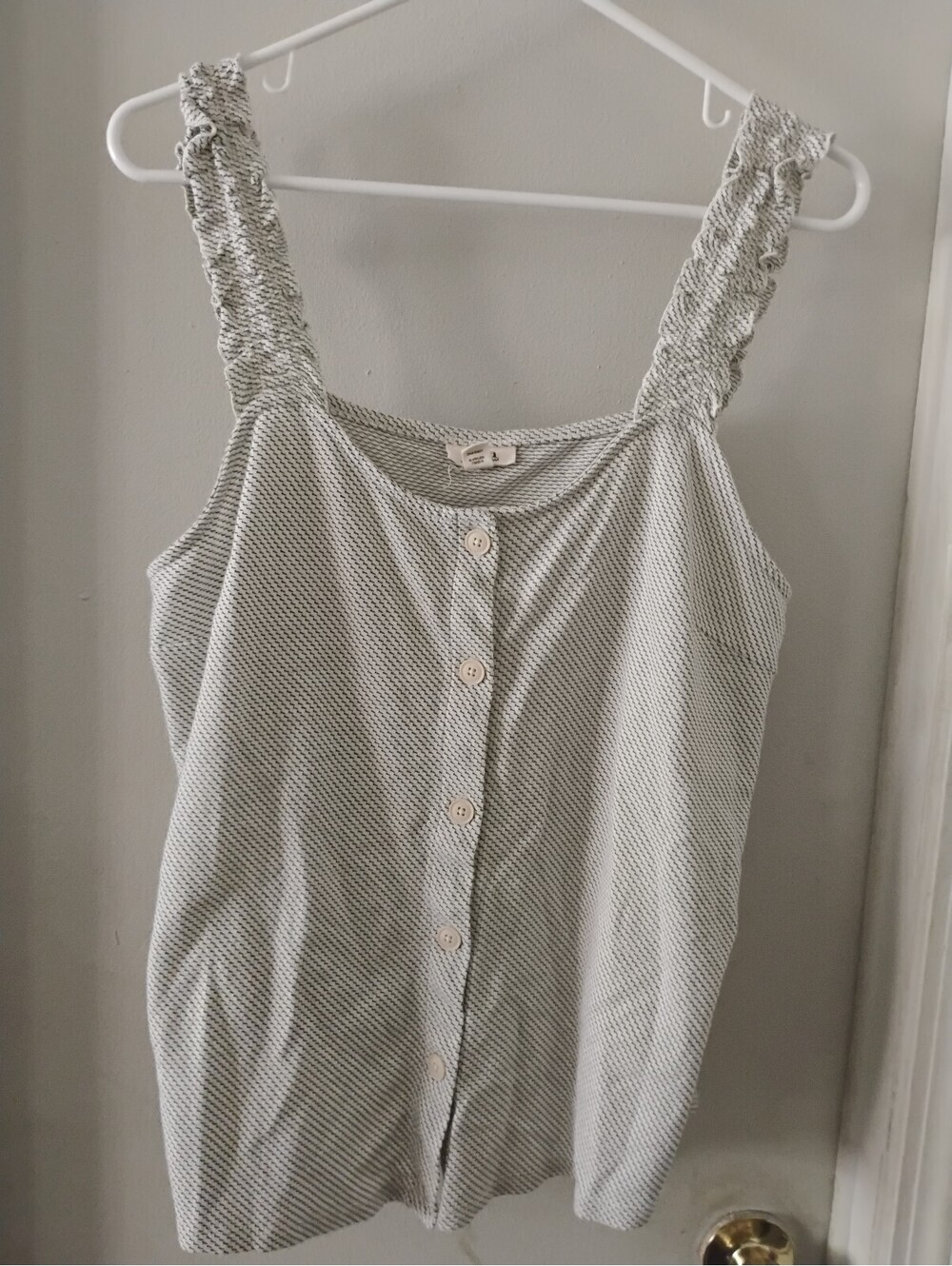 a.n.a White Black Pattern Button Front Tank Top XL Ruffle Straps Cottagecore